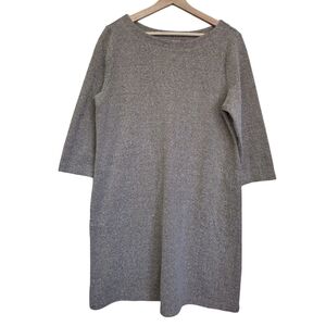 J. Jill | Herringbone Knit Boatneck Shift Dress in Sandalwood Cream 3/4 Sleeve